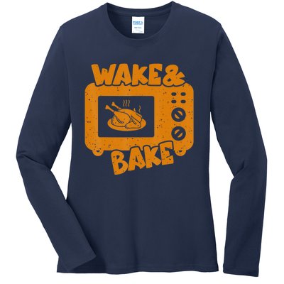 Turkey Wake Bake Feast Meal Dinner Thanksgiving Chef Ladies Long Sleeve Shirt