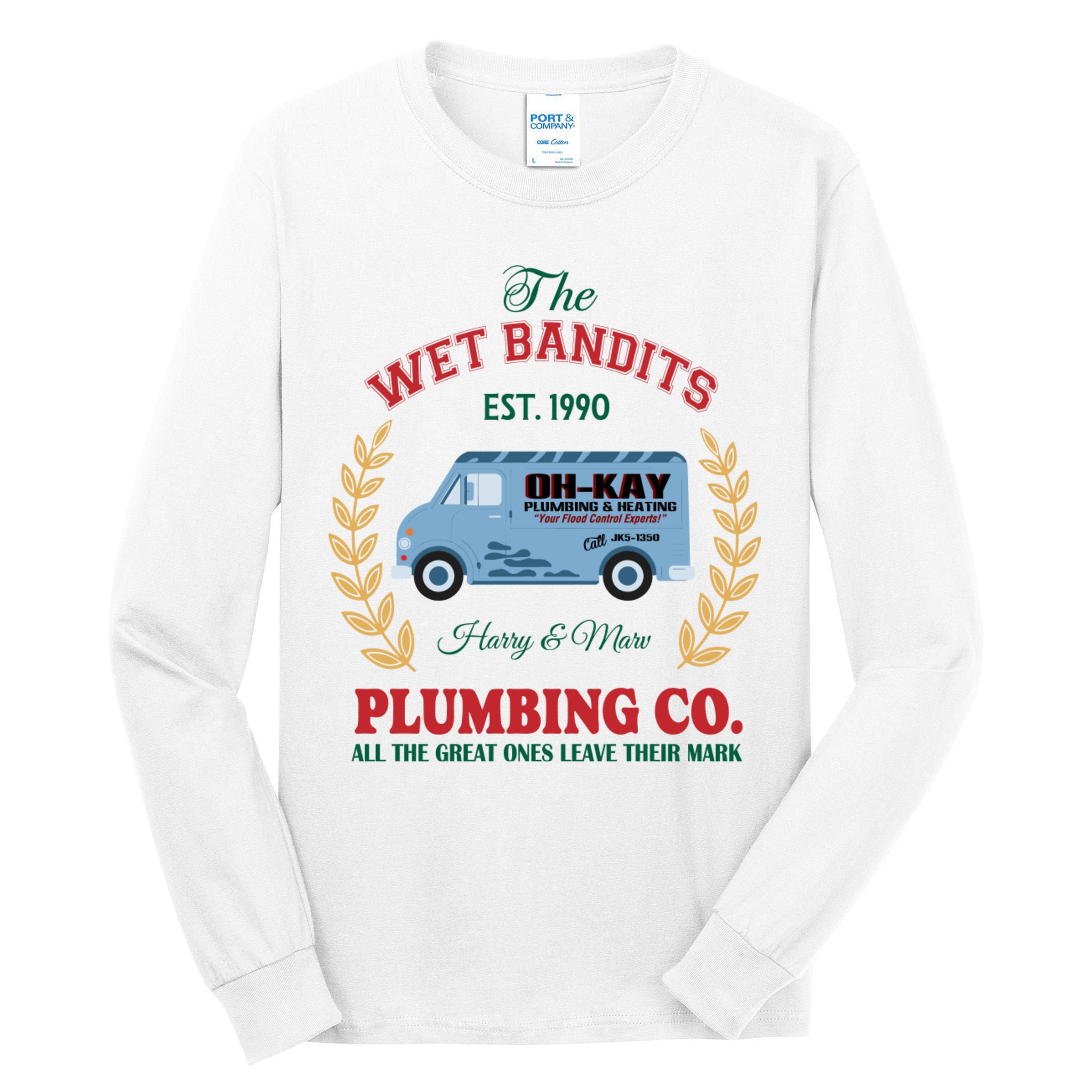 The Wet Bandits Est 1990 Plumbing Co Home Alone Christmas Xmas Holiday Tall Long Sleeve T-Shirt