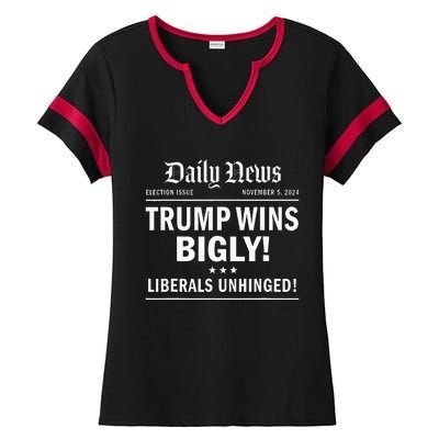 Trump Wins Bigly Headline Trump Wins 2024 Trump Won Ladies Halftime Notch Neck Tee