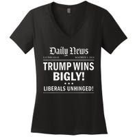 Trump Wins Bigly Headline Trump Wins 2024 Trump Won Women's V-Neck T-Shirt