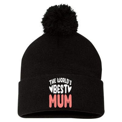 The World's Best Mum Mom Mother's Day Birthday Christmas Pom Pom 12in Knit Beanie