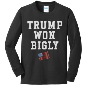 Trump Won Bigly Winner Victory Trump 2024 Trump Won Kids Long Sleeve Shirt