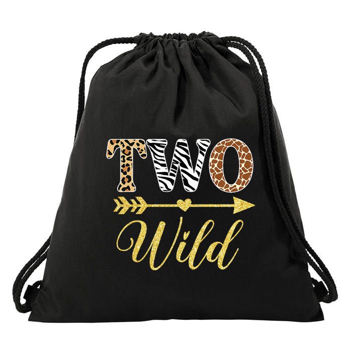 Two Wild Birthday Outfit Zoo Themed 2nd Birthday Drawstring Bag