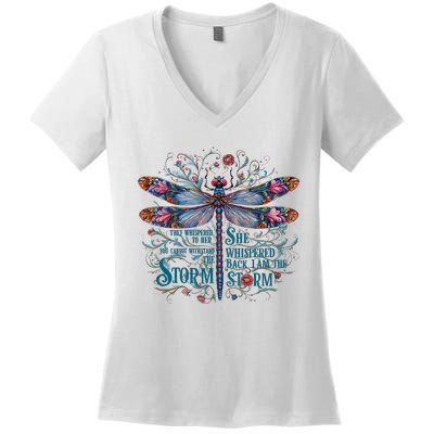 They Whispered Butterfly Dragonfly Pattern Boho Dragonfly Women's V-Neck T-Shirt