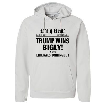 Trump Wins Bigly Headline Trump Wins 2024 Trump Victory Performance Fleece Hoodie