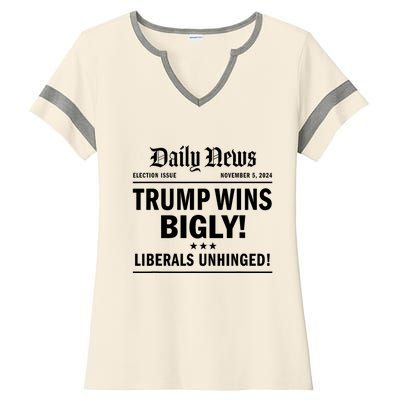 Trump Wins Bigly Headline Trump Wins 2024 Trump Victory Ladies Halftime Notch Neck Tee