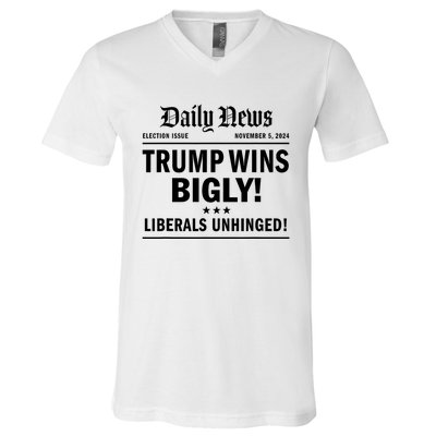 Trump Wins Bigly Headline Trump Wins 2024 Trump Victory V-Neck T-Shirt