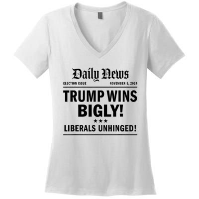 Trump Wins Bigly Headline Trump Wins 2024 Trump Victory Women's V-Neck T-Shirt