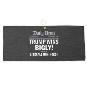 Trump Wins Bigly Headline Winner Trump 2024 Victory Large Microfiber Waffle Golf Towel