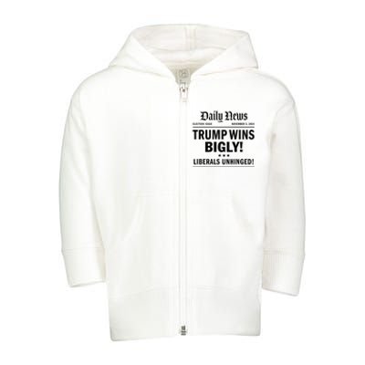 Trump Wins Bigly Headline Trump Wins 2024 Trump Victory Toddler Zip Fleece Hoodie