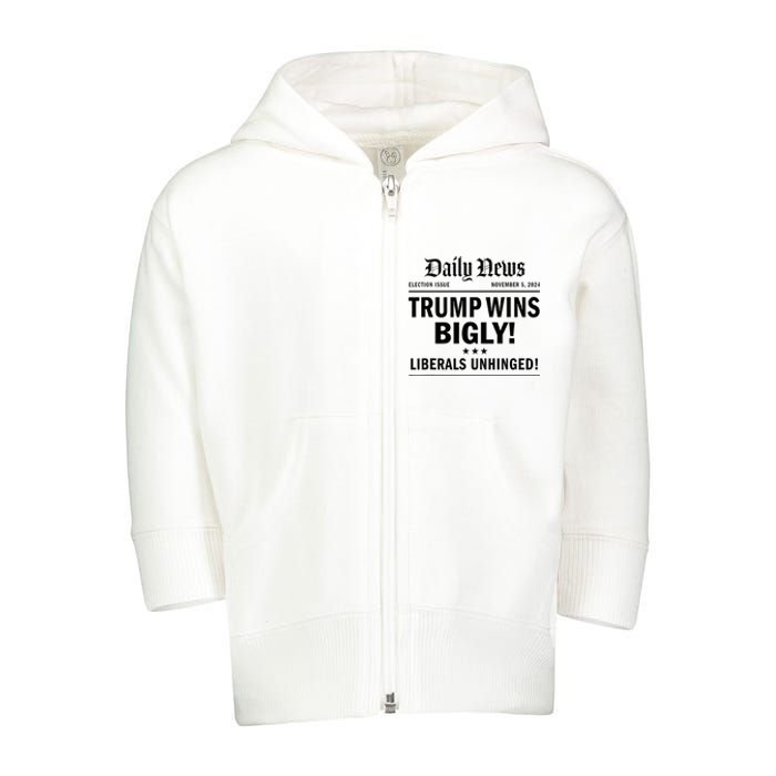 Trump Wins Bigly Headline Trump Wins 2024 Trump Victory Toddler Zip Fleece Hoodie