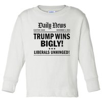 Trump Wins Bigly Headline Trump Wins 2024 Trump Victory Toddler Long Sleeve Shirt