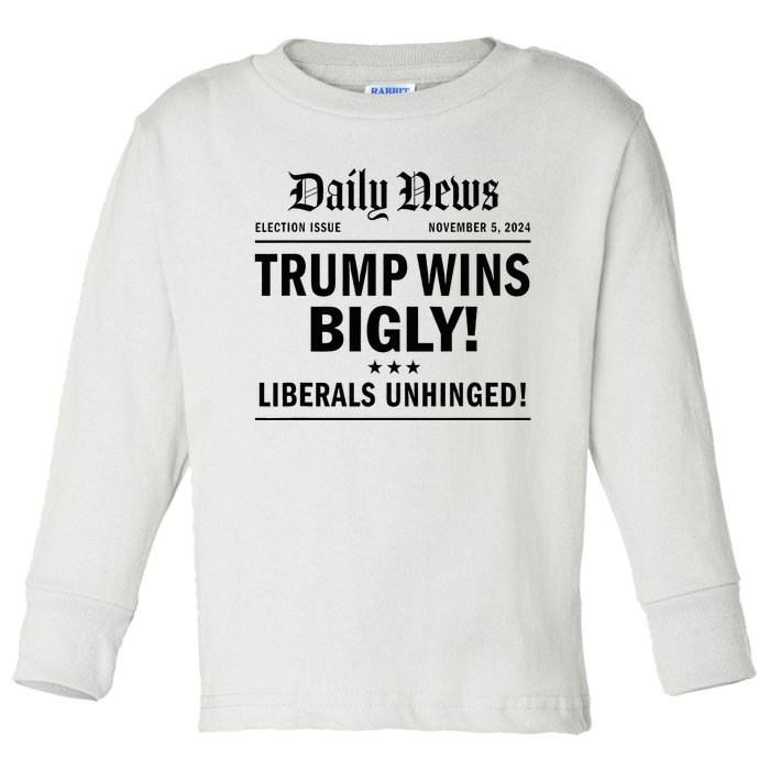 Trump Wins Bigly Headline Trump Wins 2024 Trump Victory Toddler Long Sleeve Shirt