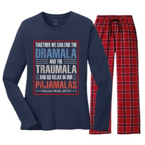 Together We Can End The Dramala And The Traumala Funny Quote Women's Long Sleeve Flannel Pajama Set 