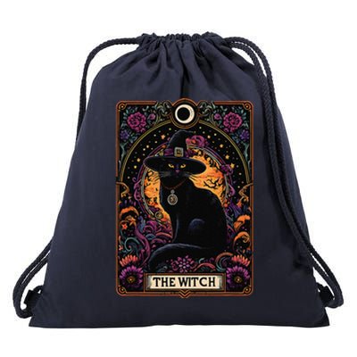 The Witch Cat Tarot Card Halloween Vintage Gothic Drawstring Bag