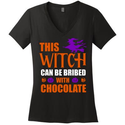 This Witch Can Be Bribed With Chocolate Women's V-Neck T-Shirt