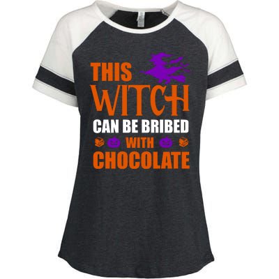 This Witch Can Be Bribed With Chocolate Enza Ladies Jersey Colorblock Tee