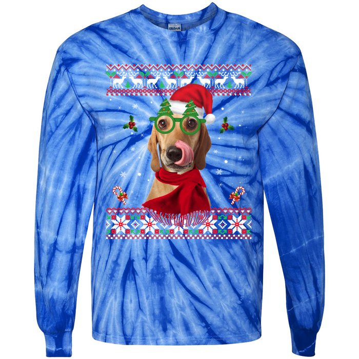 Treeing Walker Coonhound Dog Santa Hat Xmas Ugly Christmas Cute Gift Tie-Dye Long Sleeve Shirt