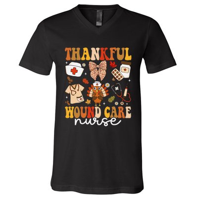 Thankful Wound Care Nurse Thanksgiving Fall Autumn Nurse V-Neck T-Shirt