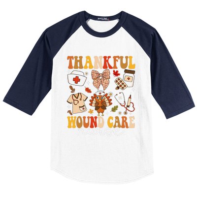 Thankful Wound Care Nurse Thanksgiving Fall Autumn Nurse Baseball Sleeve Shirt