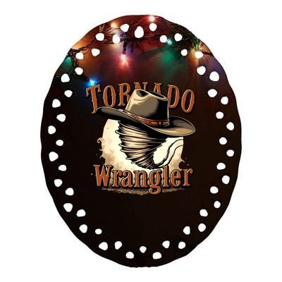 Tornado Wrangler Cowboy Wrangler Ceramic Oval Ornament