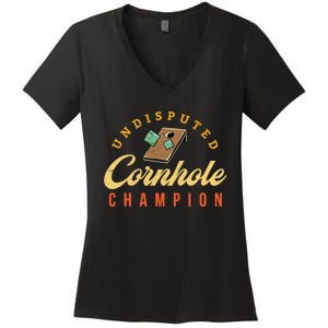 Tournament Win Cornhole Champion Corn Hole Champ Toss Game Women's V-Neck T-Shirt