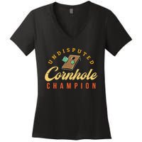 Tournament Win Cornhole Champion Corn Hole Champ Toss Game Women's V-Neck T-Shirt