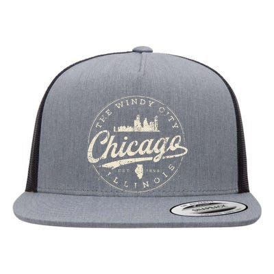 The Windy City Vintage Chicago Illinois Gifts Chi Town Flat Bill Trucker Hat