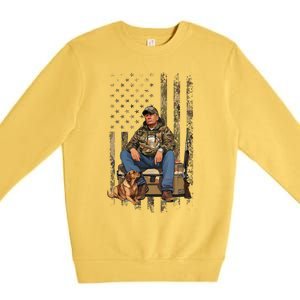 Trump With Dog Duck Waterfowl Hunting Camo President Trump Premium Crewneck Sweatshirt