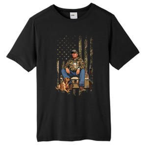 Trump With Dog Duck Waterfowl Hunting Camo President Trump Tall Fusion ChromaSoft Performance T-Shirt