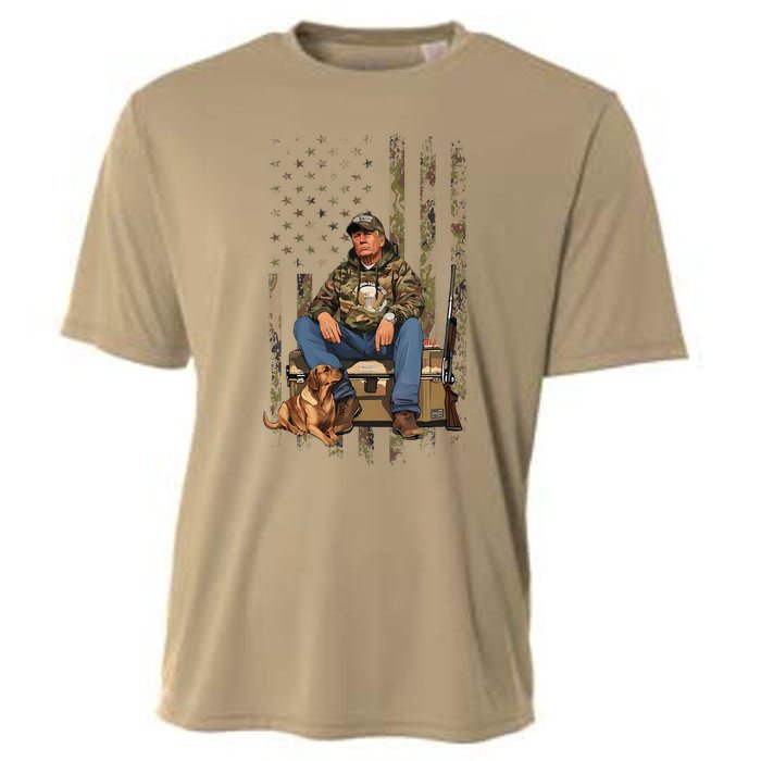 Trump With Dog Duck Waterfowl Hunting Camo President Trump Cooling Performance Crew T-Shirt