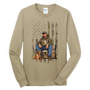 Trump With Dog Duck Waterfowl Hunting Camo President Trump Tall Long Sleeve T-Shirt