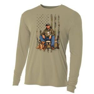 Trump With Dog Duck Waterfowl Hunting Camo President Trump Cooling Performance Long Sleeve Crew