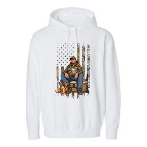 Trump With Dog Duck Waterfowl Hunting Camo President Trump Garment-Dyed Fleece Hoodie