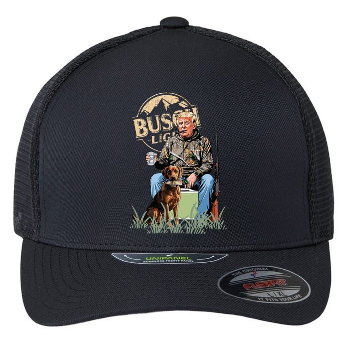 Trump With Dog Duck Waterfowl Hunting Camo President Trump Flexfit Unipanel Trucker Cap