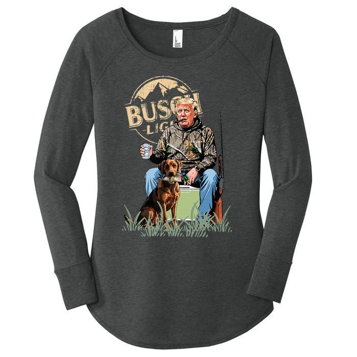 Trump With Dog Duck Waterfowl Hunting Camo President Trump Women's Perfect Tri Tunic Long Sleeve Shirt