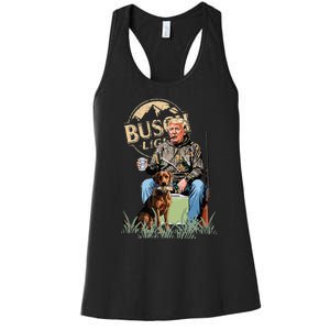 Trump With Dog Duck Waterfowl Hunting Camo President Trump Women's Racerback Tank