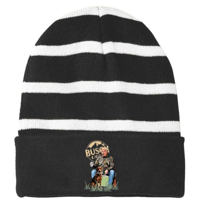 Trump With Dog Duck Waterfowl Hunting Camo President Trump Striped Beanie with Solid Band