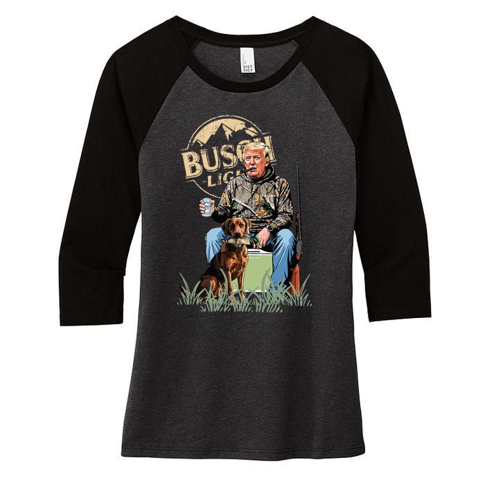 Trump With Dog Duck Waterfowl Hunting Camo President Trump Women's Tri-Blend 3/4-Sleeve Raglan Shirt