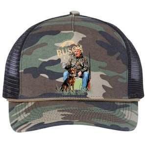 Trump With Dog Duck Waterfowl Hunting Camo President Trump Retro Rope Trucker Hat Cap