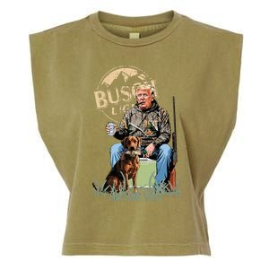 Trump With Dog Duck Waterfowl Hunting Camo President Trump Garment-Dyed Women's Muscle Tee