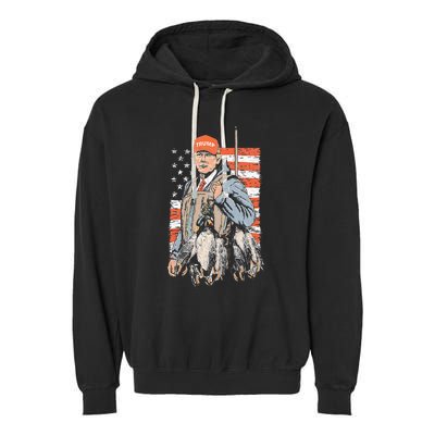 Trump With Dog Duck Waterfowl Hunting Deer American Flag Garment-Dyed Fleece Hoodie