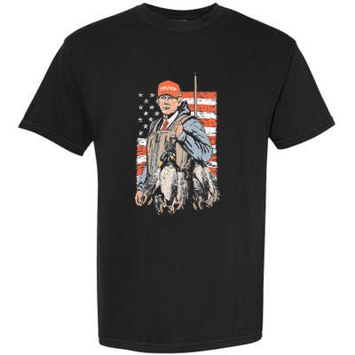 Trump With Dog Duck Waterfowl Hunting Deer American Flag Garment-Dyed Heavyweight T-Shirt