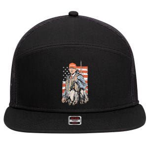 Trump With Dog Duck Waterfowl Hunting Deer American Flag 7 Panel Mesh Trucker Snapback Hat