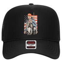 Trump With Dog Duck Waterfowl Hunting Deer American Flag High Crown Mesh Back Trucker Hat