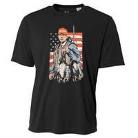 Trump With Dog Duck Waterfowl Hunting Deer American Flag Cooling Performance Crew T-Shirt