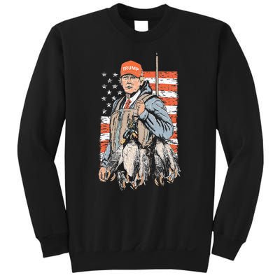 Trump With Dog Duck Waterfowl Hunting Deer American Flag Sweatshirt