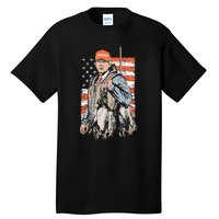 Trump With Dog Duck Waterfowl Hunting Deer American Flag Tall T-Shirt