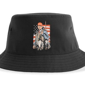 Trump With Dog Duck Waterfowl Hunting Deer American Flag Sustainable Bucket Hat