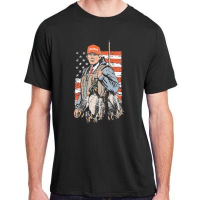 Trump With Dog Duck Waterfowl Hunting Deer American Flag Adult ChromaSoft Performance T-Shirt